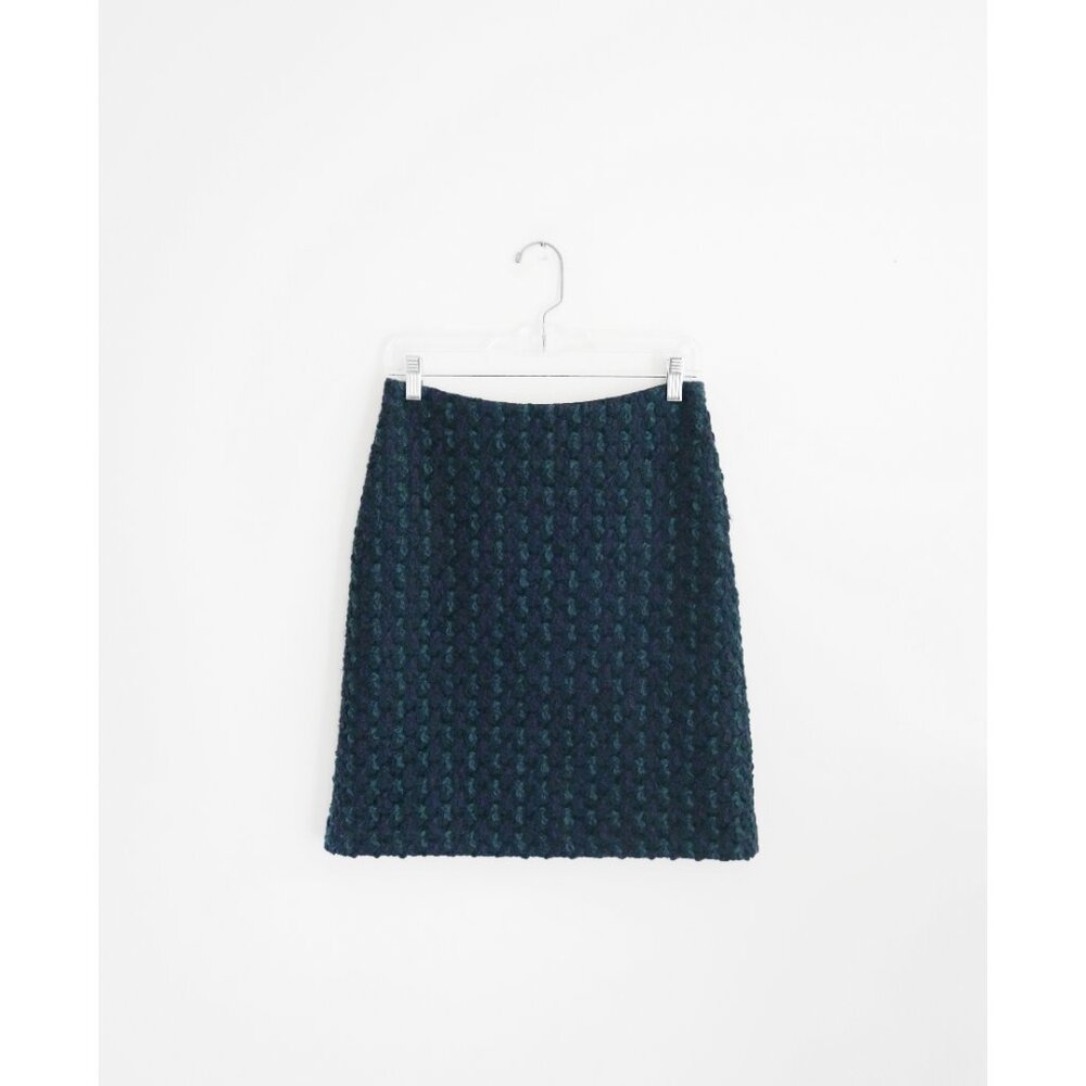 Lanvin Teal Blue Green Wool Cotton Boucle Straight Skirt sz FR 36 US 4